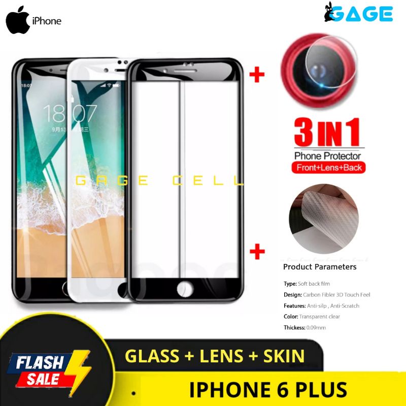 PROMO TEMPERED GLASS LAYAR KAMERA SKIN CARBON IPHONE 6 PLUS TG ANTI GORES IP 6PLUS FULL SCREEN