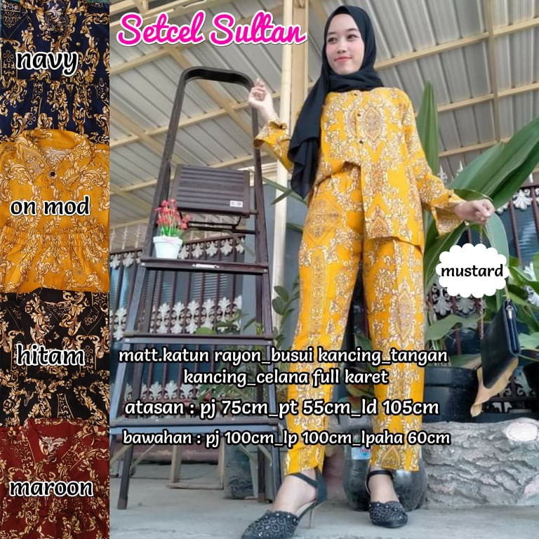 setcel sultan kemeja kancing/setelan sultan rayon viscose/setelan celana sultan rayon premium