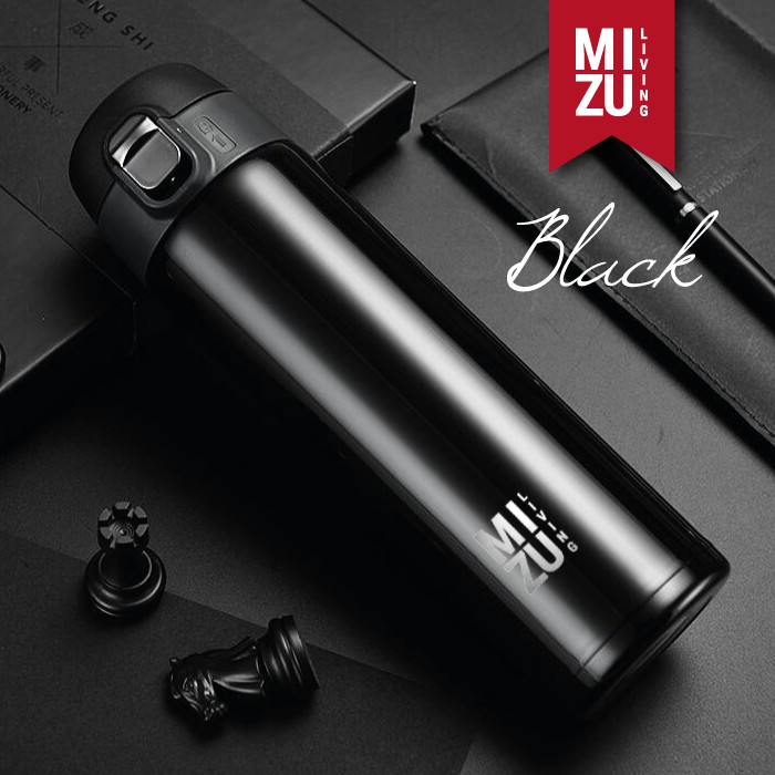 MIZU TIGER Thermos Tumbler Stainless Steel 450ml Botol Minum Hot & Cold Vacuum Flask BPA-Free-BLACK