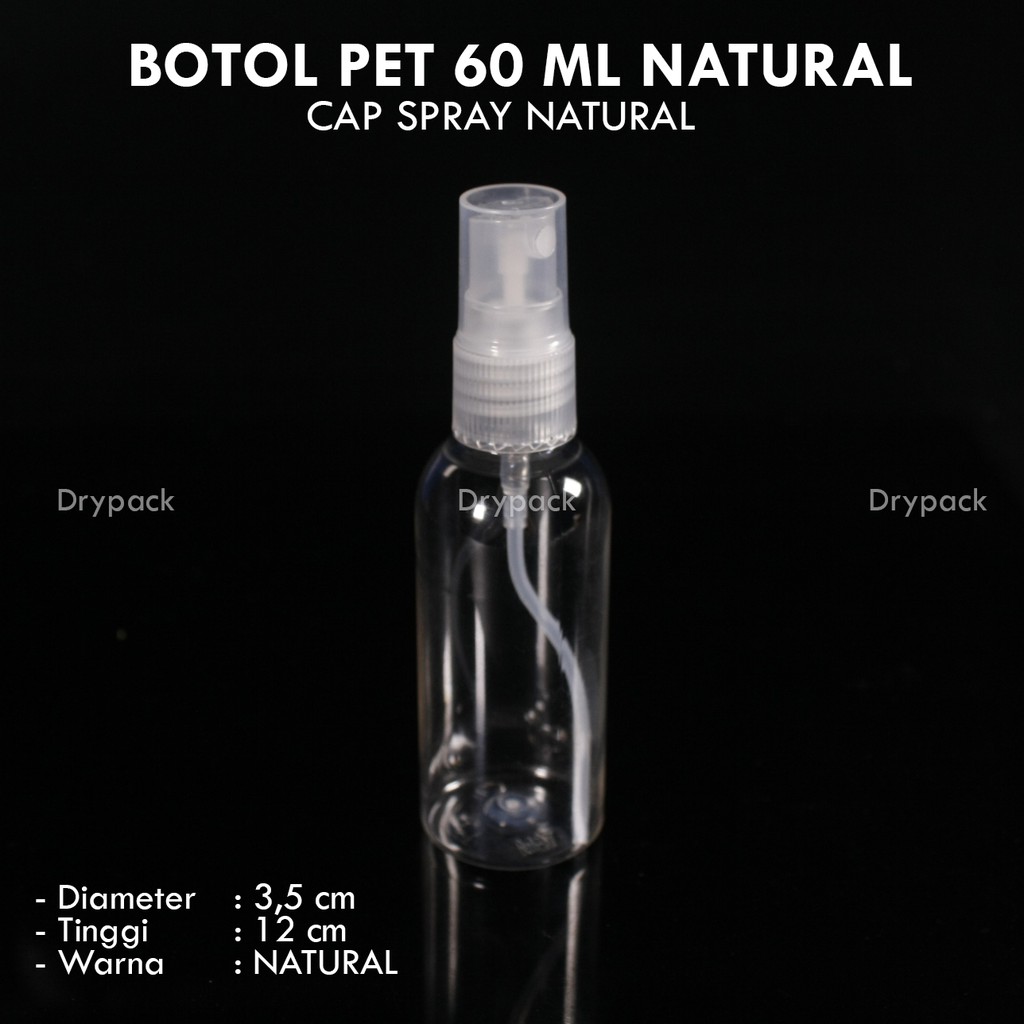 Botol Spray  / Parfum 60ml Natural (tutup 3 varian warna)