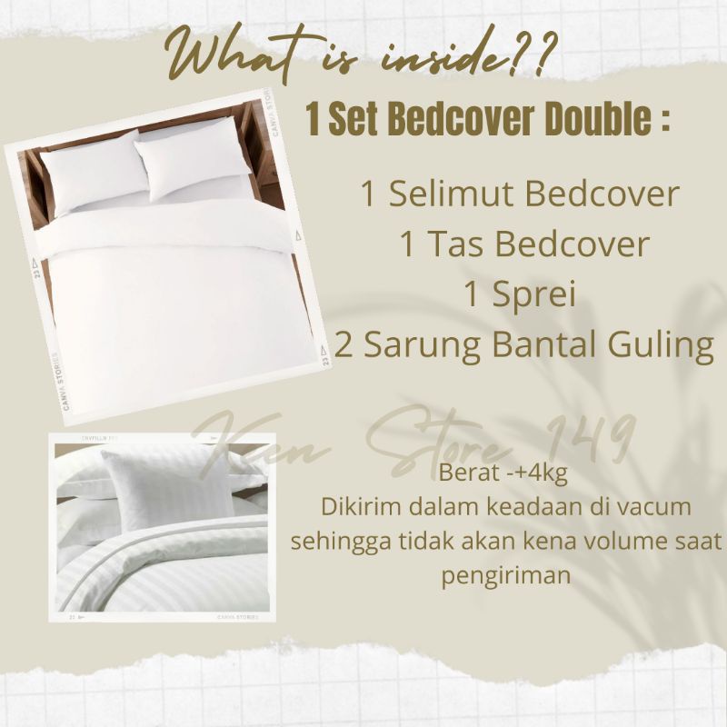 Bedcover Single Putih set 120x200 100x200 90x200 Badcover Sprei Hotel Homestay Asrama