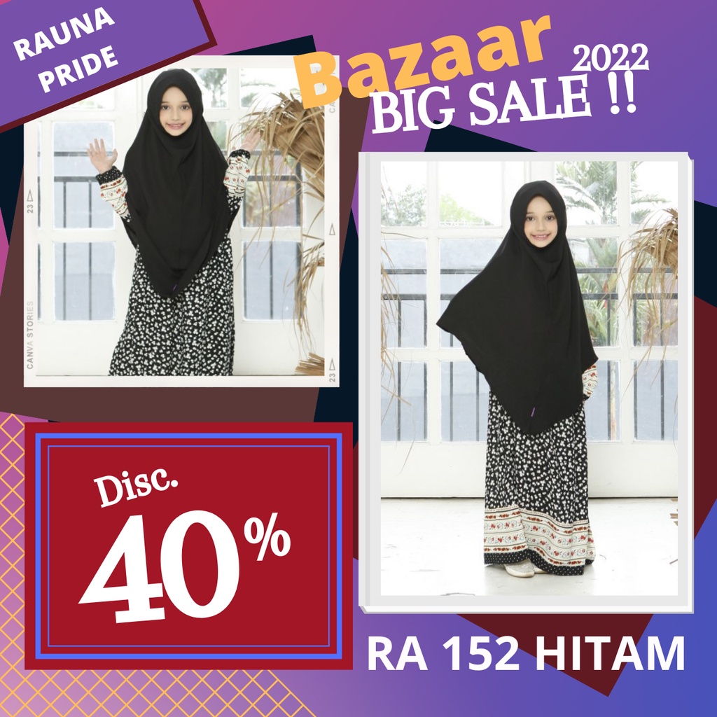 BIG SALE 2022 / BAJU GAMIS ANAK RAUNA RA 152 HITAM / BAJU GAMIS ANAK RAUNA PROMO / RAUNA GAMIS ANAK 