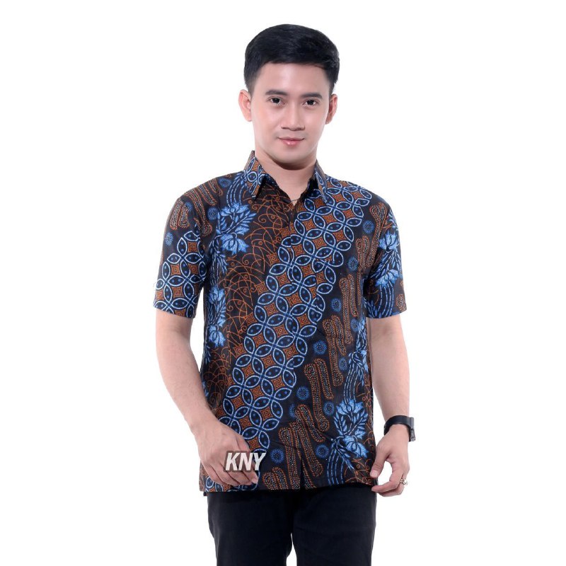 Batik Couple Atasan Blus Batik Kemeja Batik Pria Seragam Kantor Motif Seno Biru