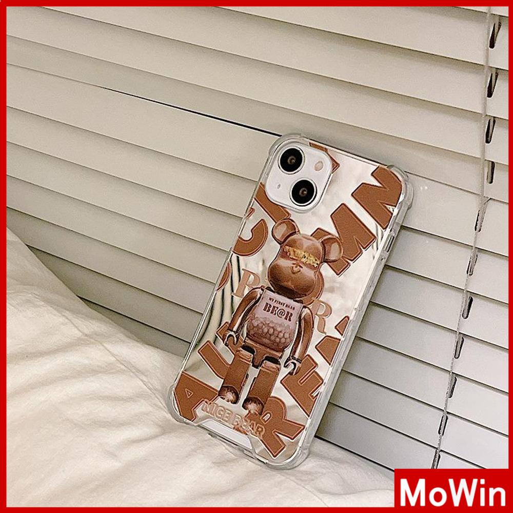 iPhone Case Luxury Acrylic Mirror Airbag Shockproof Protection Camera Brown Bear Compatible For iPhone 11 Pro Max 13 Pro Max 12 Pro Max 7Plus XS Max