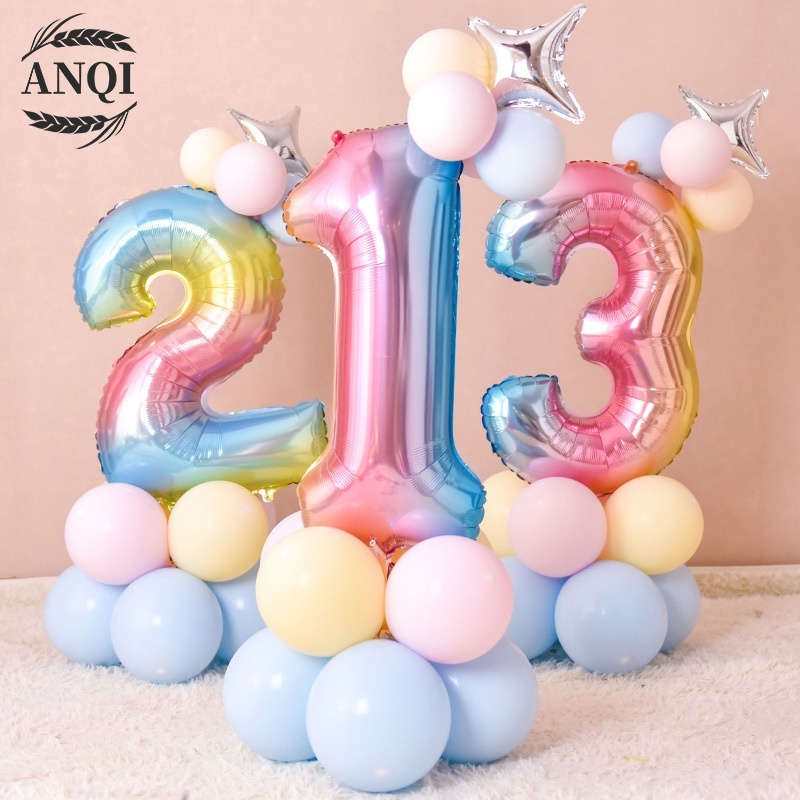 ANQI 1888 Balon Foil Angka Balon angka Jumbo Rainbow Balon Usia