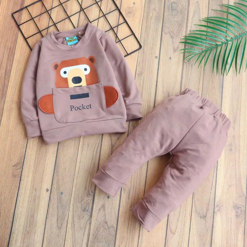 Setelan Panjang Anak Bayi Cowok Model Pocket Usia 6 bulan - 2,5 tahun / suiter anak bayi