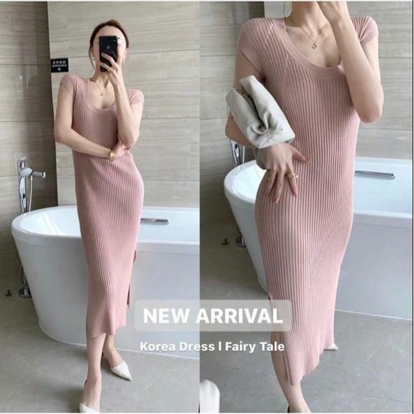 WSE390 - Dress Rajut Molly L-XL LD 100-120 CM Dress Rajut Wanita Lengan Pendek Maxi PREMIUM QUALITY