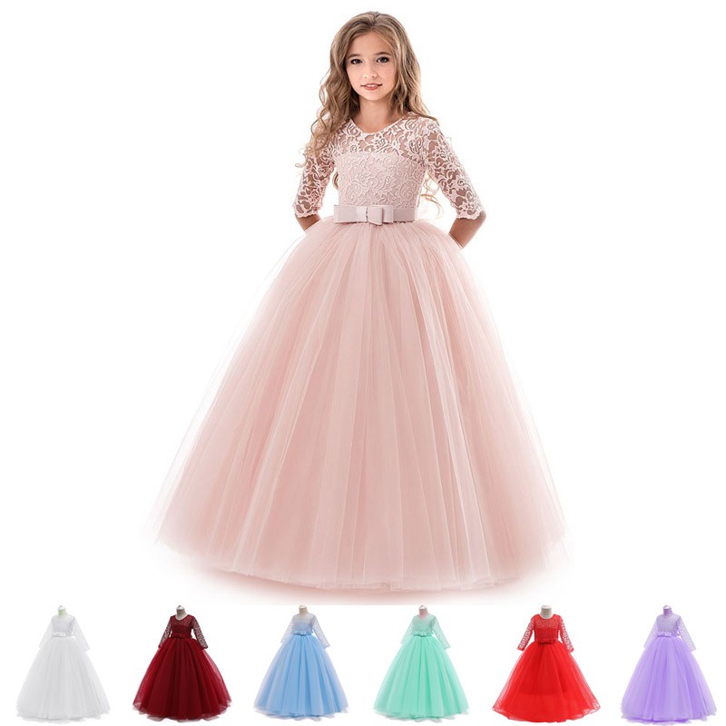 Lengan Panjang Dress Brukat Anak Perempuan Gaun Princes Dress Pesta Bayi Ultah Harian Anak Perempuan