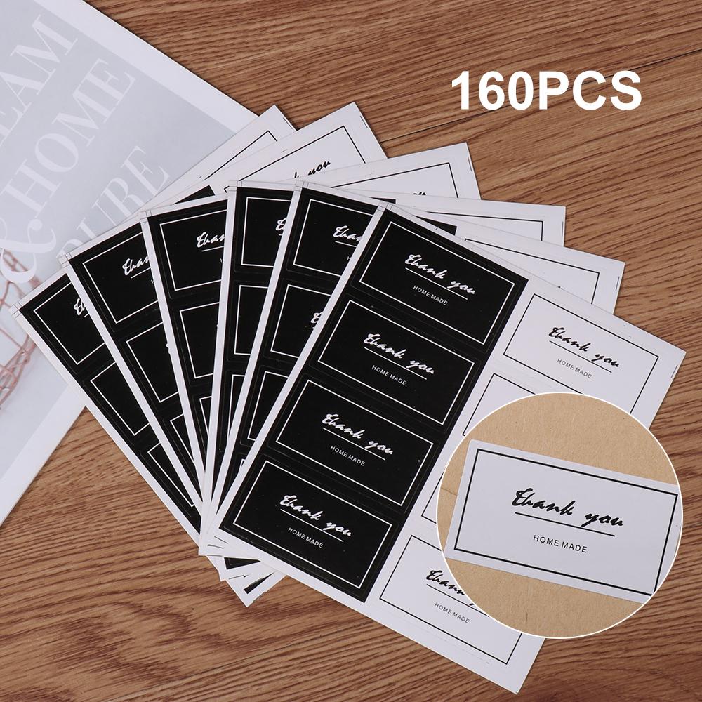 R-flower 160PCS Thank You Seal Stiker Hiasan Kemasan Kado Hitam Dan Putih Sealing Decals