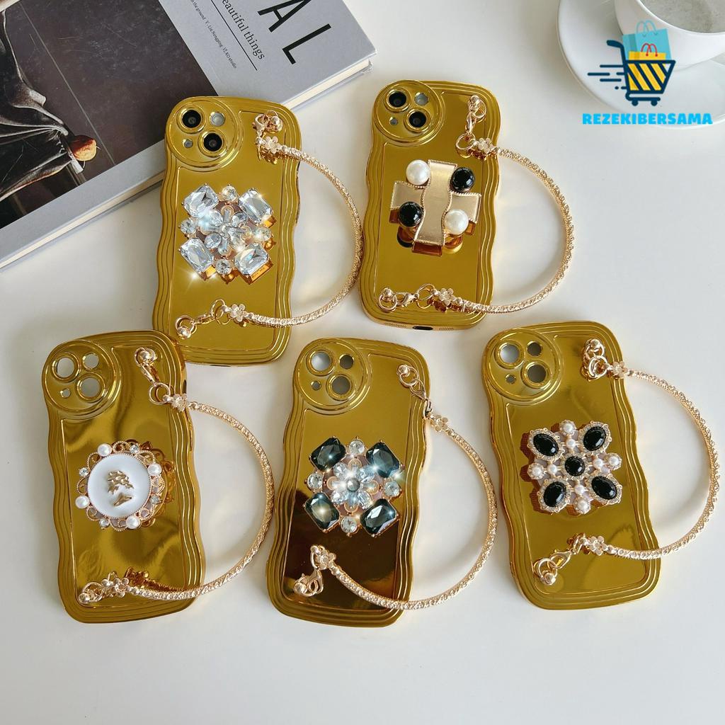 GC25 - GC29 Case Wave Model Tas Jinjing Popsocket 3d Stand Gold For Iphone 13 Pro Max RB2933