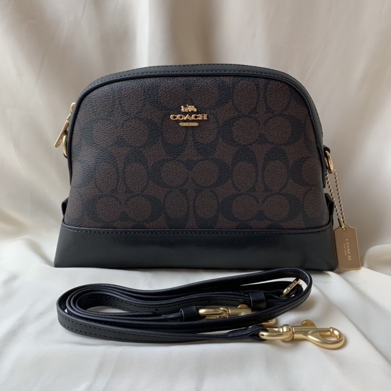 Coach Dome Crossbody Shoulder Signature Canvas Classic Brown Black (F76674)