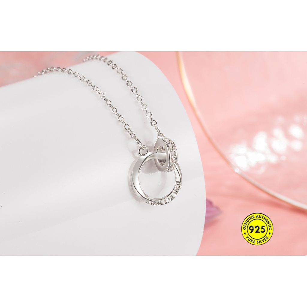 Kalung Rantai Sterling Silver 925 Dengan Liontin Cincin Ganda Untuk Wanita