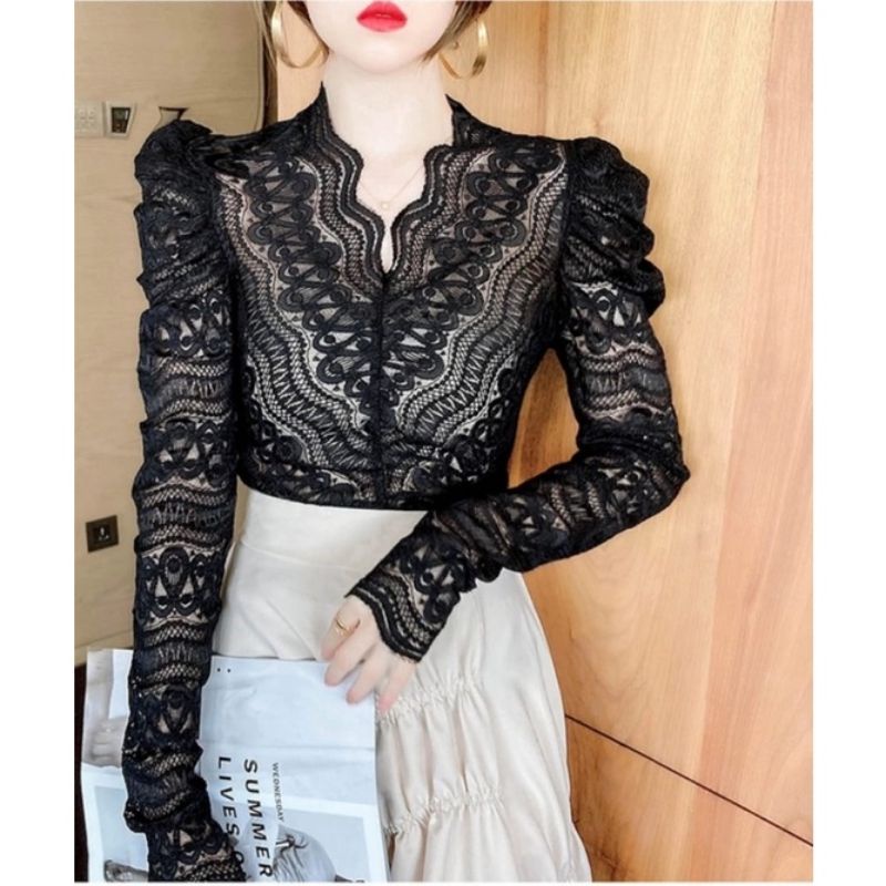 MDLV ~ 2666 COCO ELASTIC LACE BUTTOM SHIRT