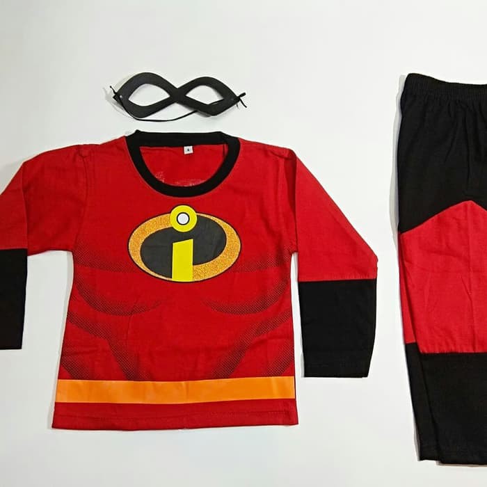 Baju Kostum Anak Superhero The Incredibles Setelan Panjang Halloween Topeng