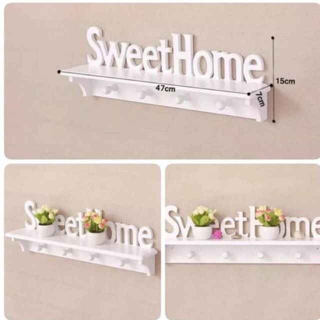 Rak Gantung Sweet Home / Rak Dinding Sweet Home / Dekorasi Dinding Plus Gantungan