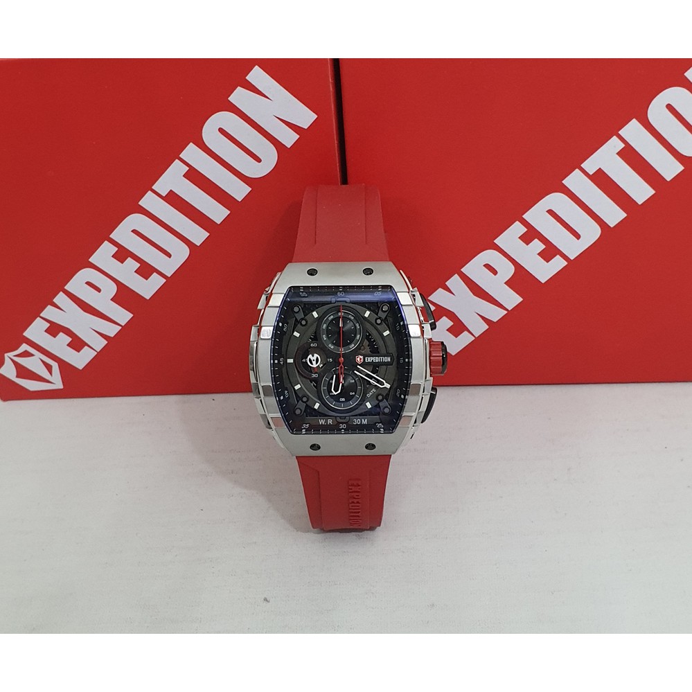 Expedition E 6782 Silver Red Jam Tangan Pria Original