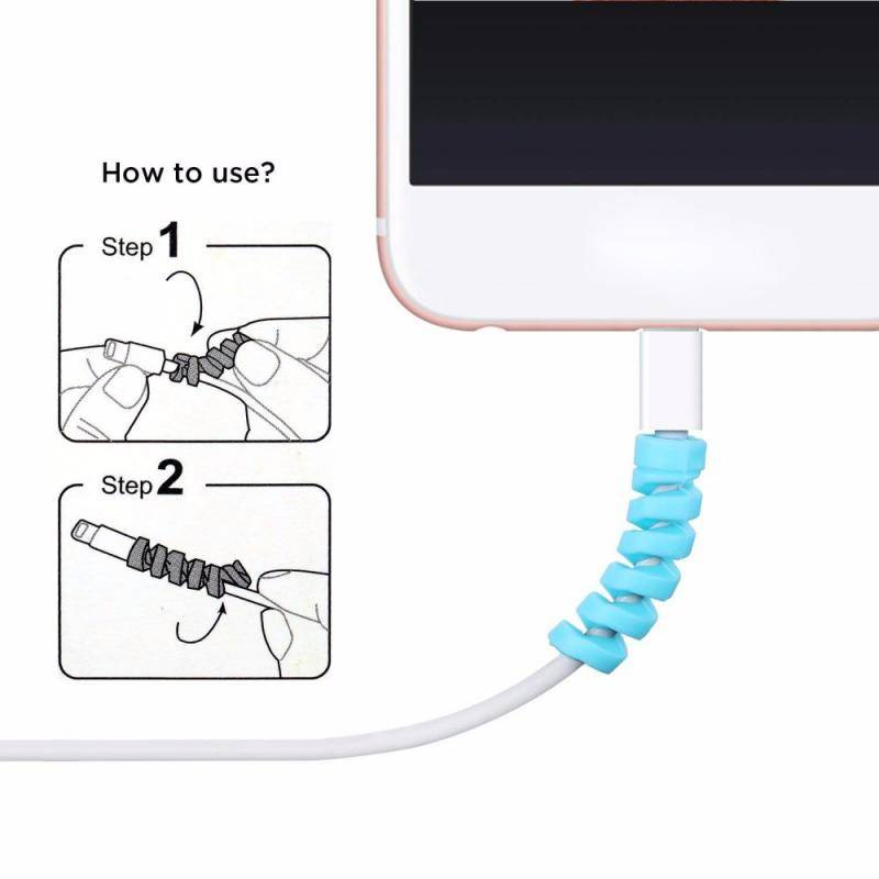 Pelindung Kabel Data / Charger Usb Universal Bentuk Spiral Warna Acak Untuk Apple Iphone / Xiaomi