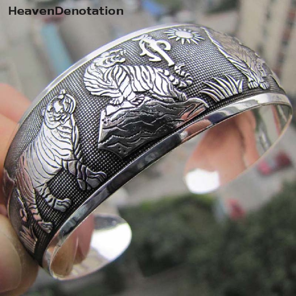 Gelang Bangle Desain Totem Harimau Putih Tibet Bahan Silver