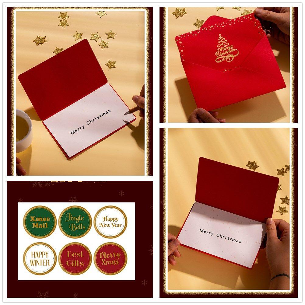 Top Kartu Ucapan Natal New Year Wedding Best Wishes Card with Amplop Stiker Kartu Pesan Bronzing