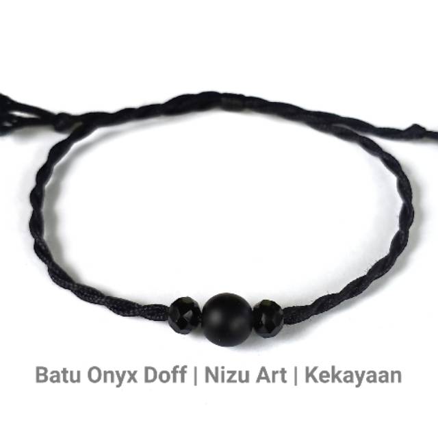  Gelang  Cowok Cewek Batu Onyx Hitam Doff Tali Handmade 