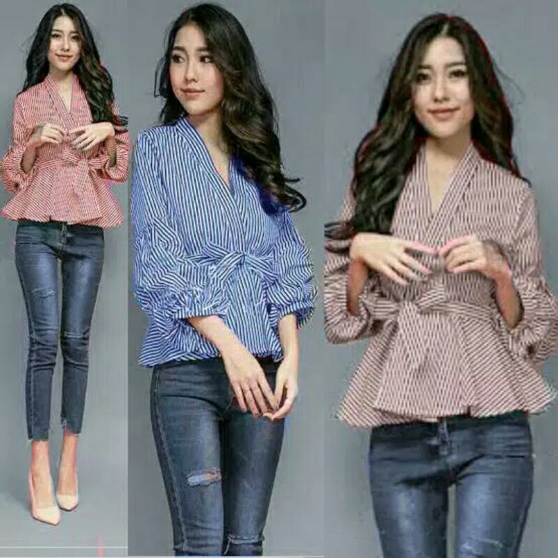 Kimono salur batik garis/ baju wanita tali depan/ baju wantita murah/ baju wanita kain tebal adem