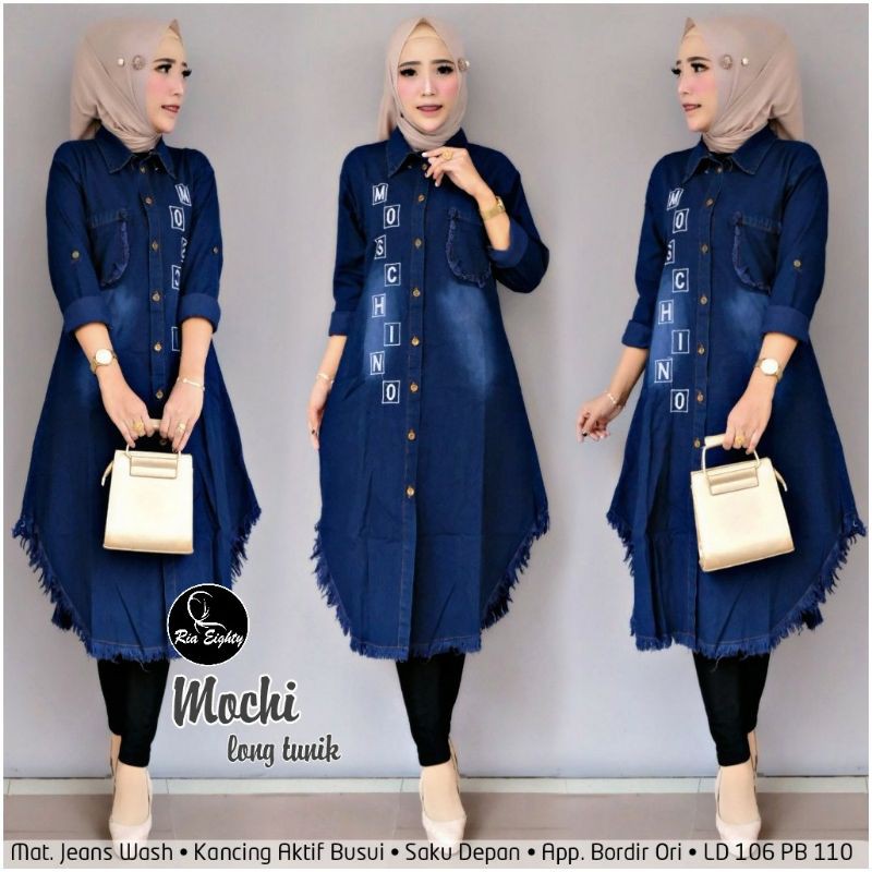 Mochi Long Tunik_Matt Jeanwash Apl Bordir Busui Friendly