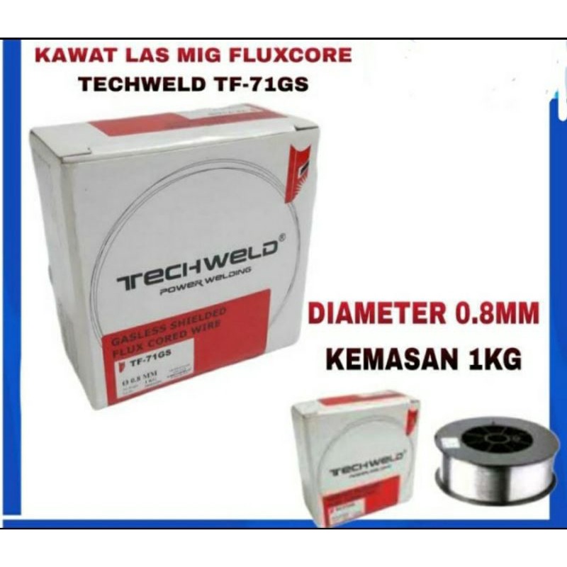 Kawat Las 1 Rol 0.8mm 1.0mm TECHWELD Migi MIG Flux Wire Welding Gasless Kawat Las Roll 1kg