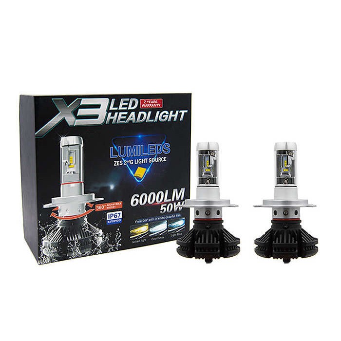 Lampu LED Headlamp Mobil H4 X3 best quality 3 warna