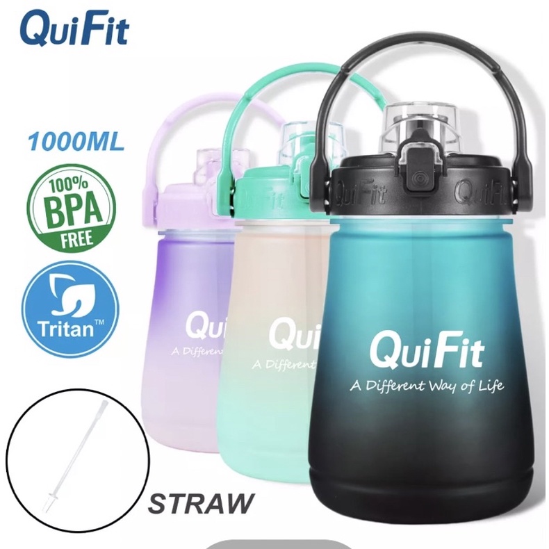 [NEW] Quifit Original Botol Air Minum 1Liter Tutup Flip Top + Sedotan Bahan Eastman Tritan