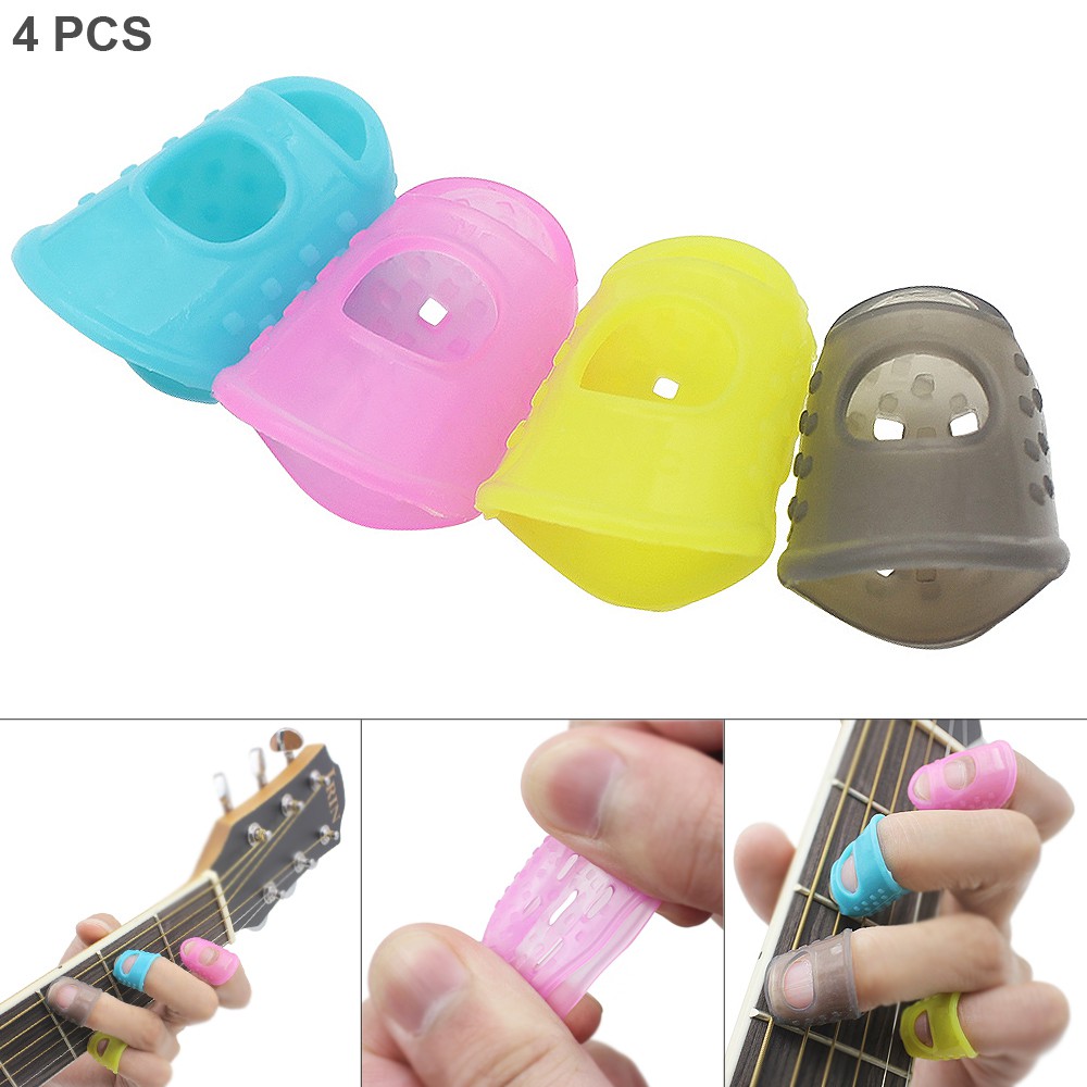 4Pcs / Lot Pelindung Jari Bahan Silikon untuk Gitar