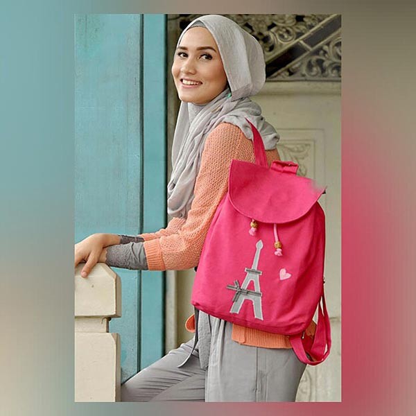 Tas Ransel Serut Kanvas Heejou LOVELY PARIS untuk Wanita