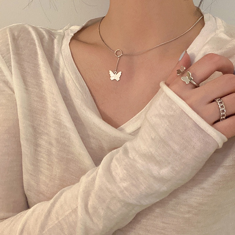 Japanese and Korean Butterfly Necklace Female Niche 2021 New Clavicle Chain Fairy Choker Neck Lace Sweet Heart Jewelry