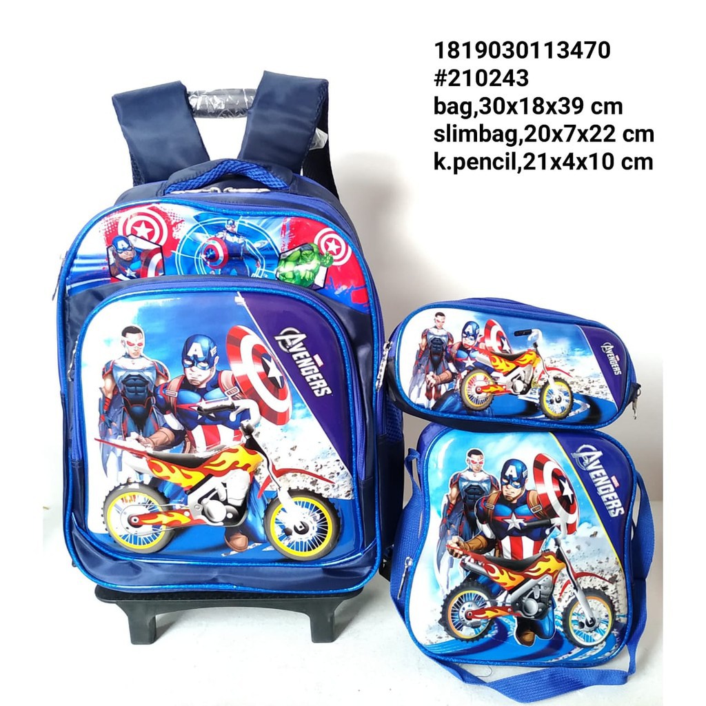 (RK)Tas Troli Anak Sekolah SD Anak Laki Laki 3in1 Avenger / Tas Roda 3in1 Avenger 6 Roda