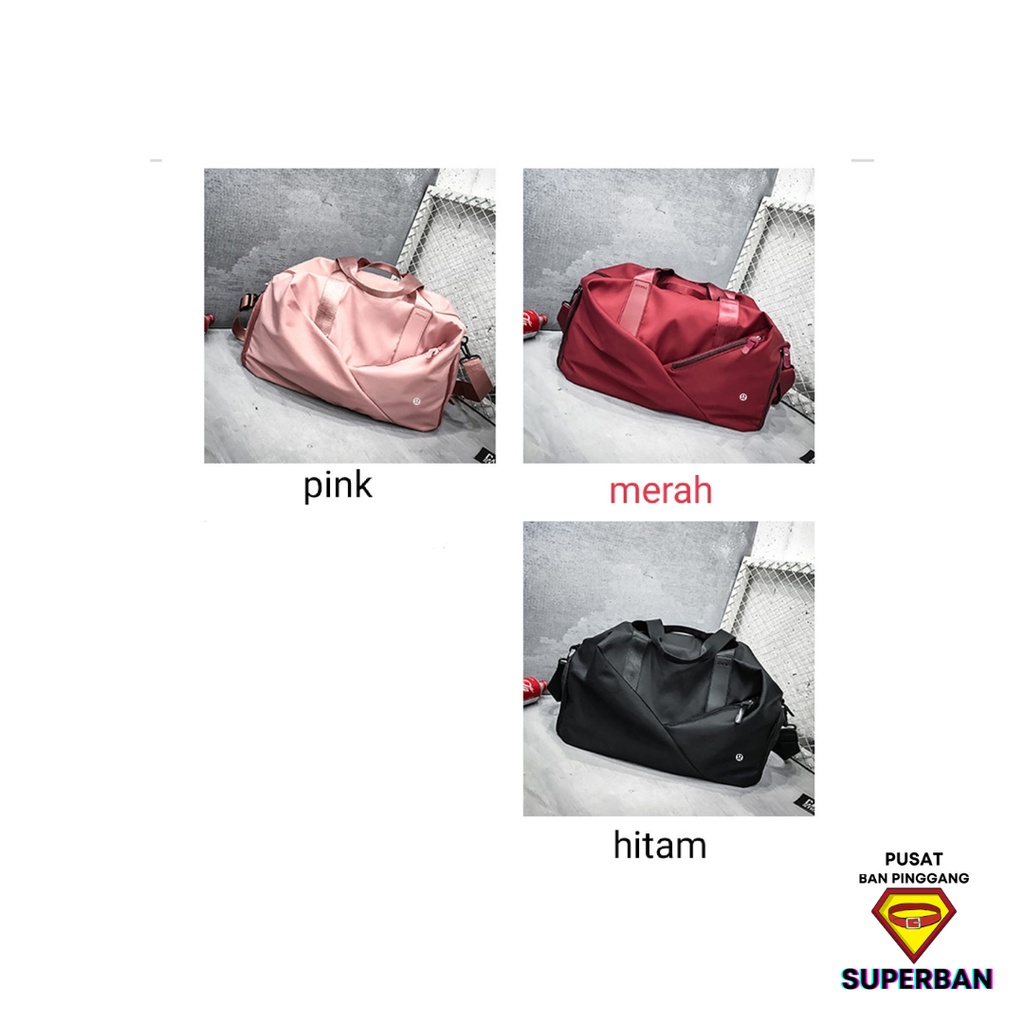 TAS DUFFEL TRAVEL GYM OLAHRAGA KERJA ANTI AIR ASIMETRIS HITAM MERAH UKURAN BESAR MUAT BANYAK - SUPERBAN