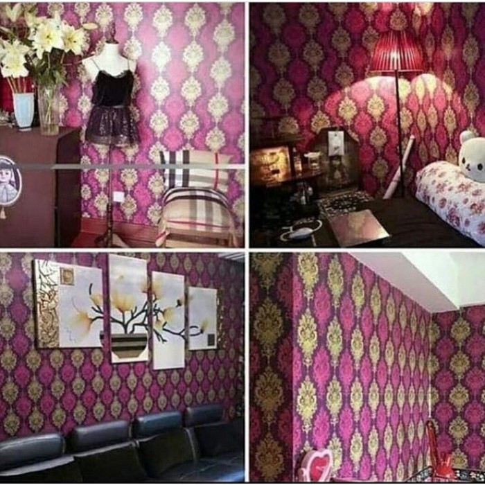 Wallpaper Dinding Motif Batik Ungu Ukuran Panjang 10Meter x Lebar 45CM