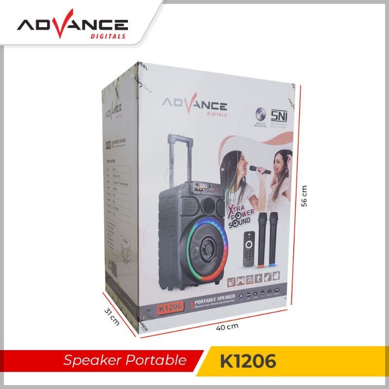 SPEAKER AMPLIMEETING BLUETOOTH ADVANCE K1206 12inch BONUS DOUBLE 2 MIC WIRELESS KARAOKE