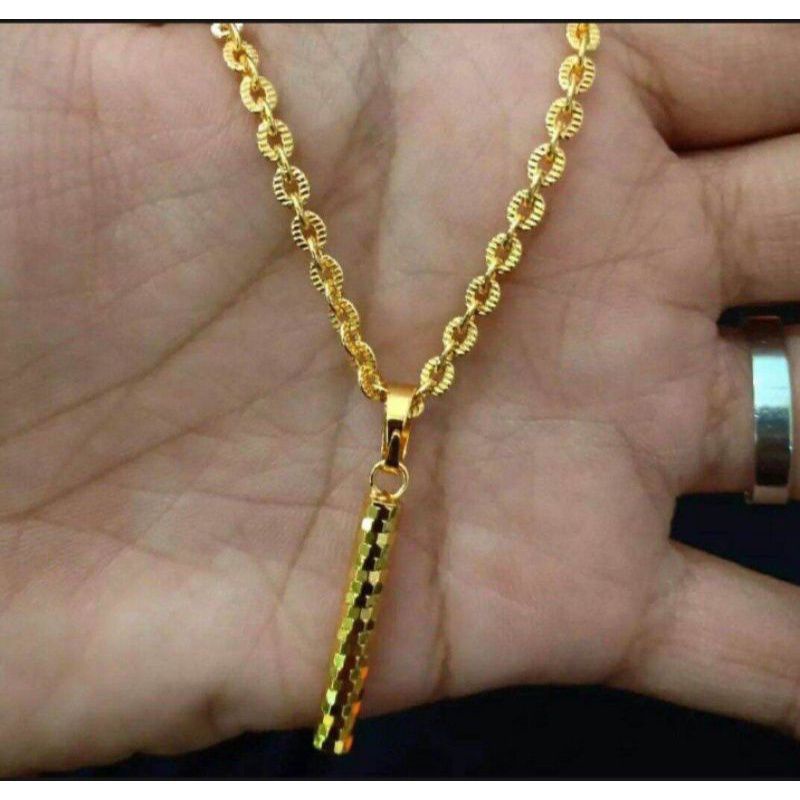 kalung Nuri titanium free liontin bambu anti luntur lapis emas 24k