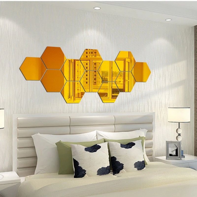 Hexagonal Cermin Tempel Kaca Sticker Segi Enam Hexagon Mirror Acrylic Dekorasi Hijang Akrilik - COD