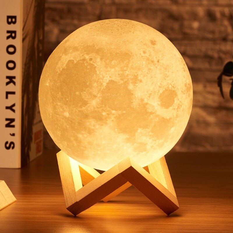 RAMBERY Lampu Tidur 3D Printed Moon Night Light Table Lamp 9 cm