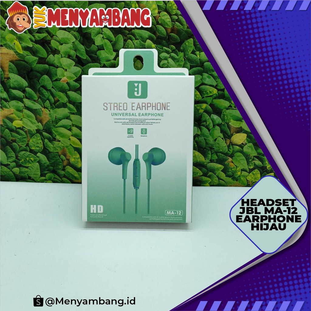 41435 | HF-JBL MA-12 Hijau | Headset Stereo Earphone JBL MA-12 Hijau