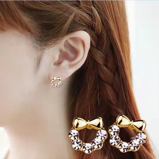 (Hello Girl)E08 Anting Wanita Model Tusuk Permata Gaya Korea Import