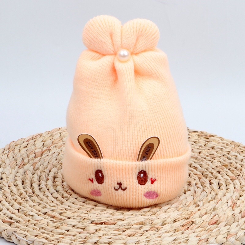 TOPI KUPLUK BAYI BAHAN RAJUT MOTIF KELINCI