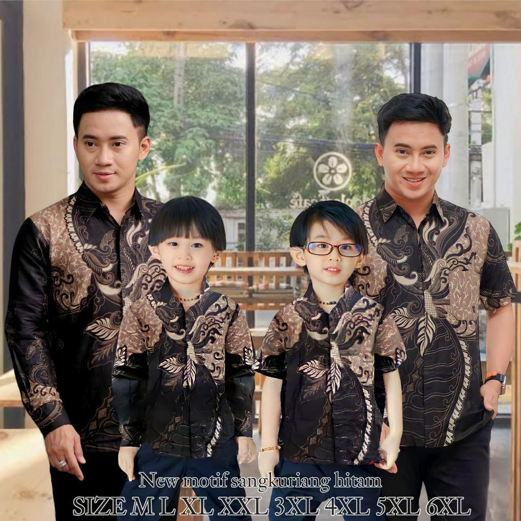 COD - Batik couple ayah anak laki-laki kekinian motif sangkuriang hitam-Kemeja Batik Ayah Dan Anak Laki-laki Lengan Panjang Dan Lengan  // Couple Batik Ayah Dan Anak