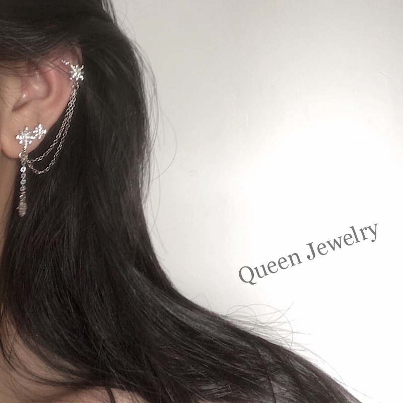 Butterfly set Anting Klip Telinga Model Kupu-Kupu Rumbai Rantai Menjuntai Gaya Korea