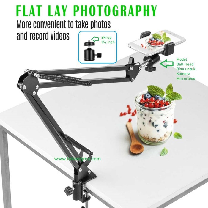 Overhead VIDEO Stand Boom Arm Kamera Mirrorless HP JEPIT MEJA Flat Lay