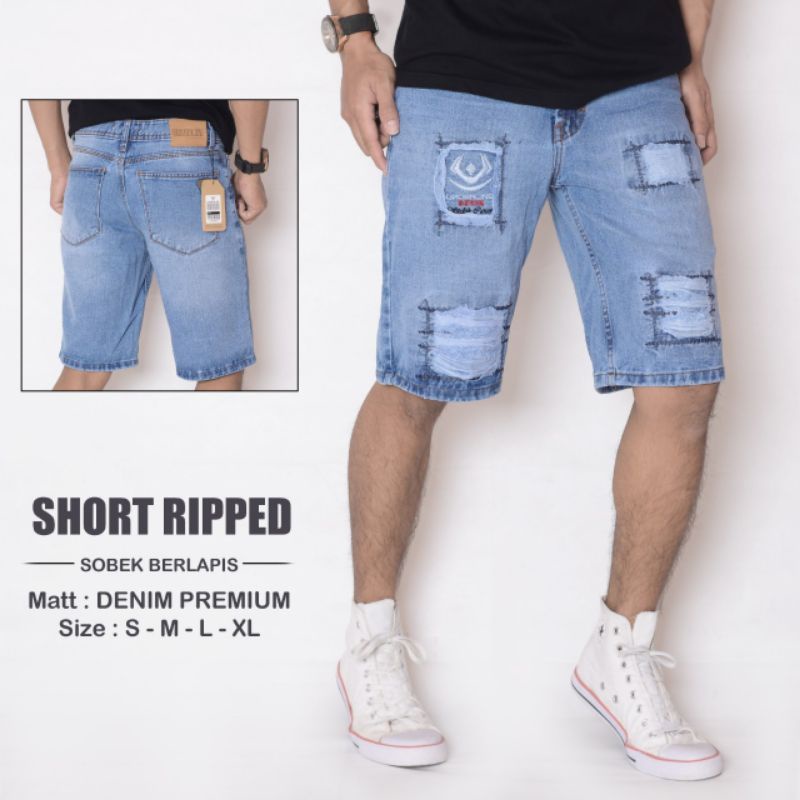 Celana jeans pria sobek lapis tidak tembus , Ripped jeans pria denim premium , jeans ripped original Underline