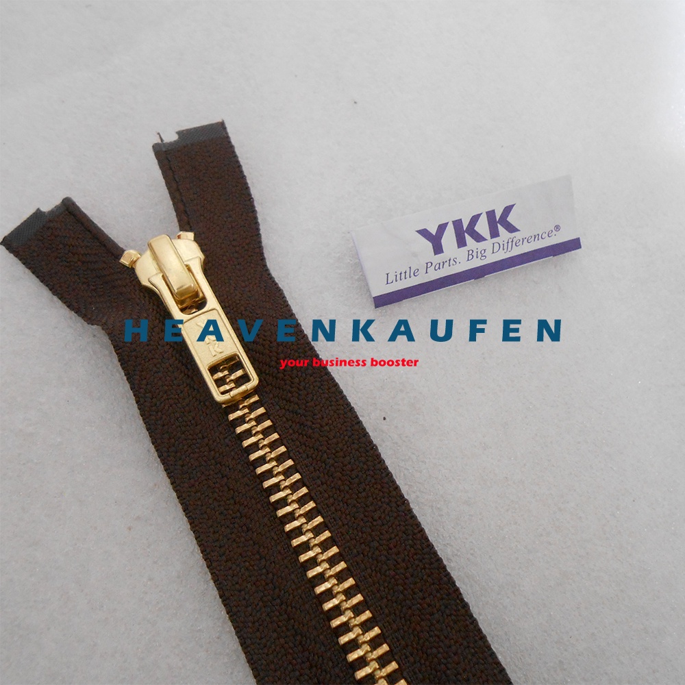 Resleting Zipper Jaket YKK 70 cm Atau 28 inch Type Gigi Besi Warna Coklat - Gold Emas Set Open-End Buka-Lepas