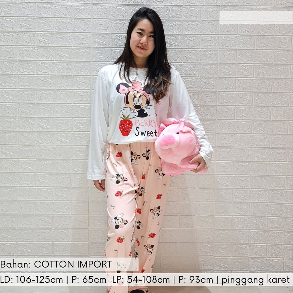 3531 kaos pajamas long minnie berry one set import big baju tidur