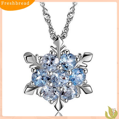 ? Fresh ? Kalung Lapis Silver Liontin Snowflake Hias Berlian Imitasi Berkilau untuk Wanita