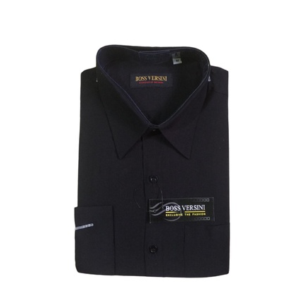 Kemeja Polos Pria Lengan Panjang Formal Kantor Reguler Boss Versini, Boss V. Hitam